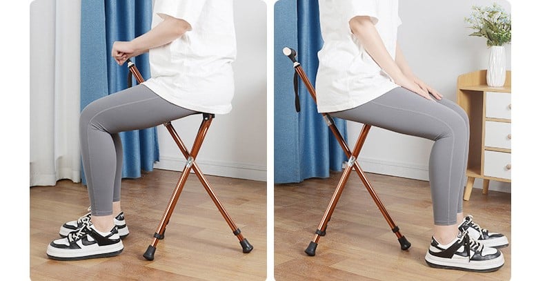 Picture of Heavy Duty Stainless Steel Multifunctional Folding Crutch Chair Adult Old Age Portable Walking Chair Non-Slip Best Gift for your Father Old Age Chair Prayer Salat Mosque Chair (Black)