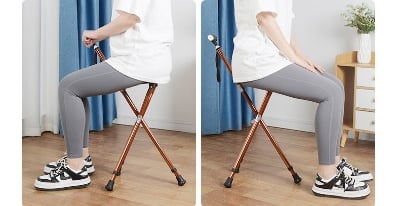 Picture of Heavy Duty Stainless Steel Multifunctional Folding Crutch Chair Adult Old Age Portable Walking Chair Non-Slip Best Gift for your Father Old Age Chair Prayer Salat Mosque Chair (Black)