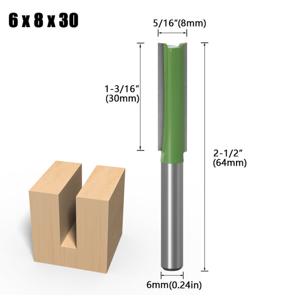 Picture of Router knife flat bottom 6mm handle hand router, power router, CNC engraving machine trimming machine green for straight clean cut (8mm Head)