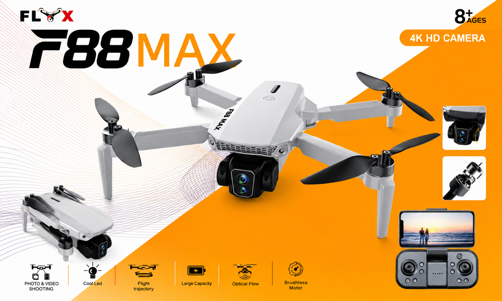 Picture of FLH F88 Max Drone Duel Camera Duel Battery Brashless Motor Drone