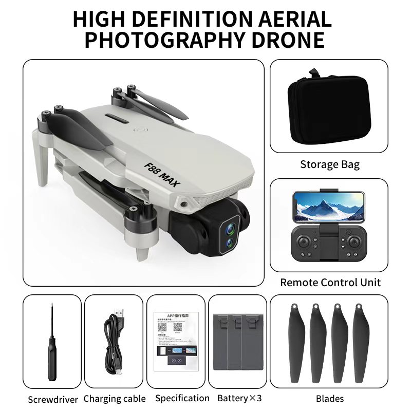 Picture of FLH F88 MAX Remote Rotate Camera Brushless Motor  WiFi Drone for One Key Landing, Optical Flow Hover with 2 Battery