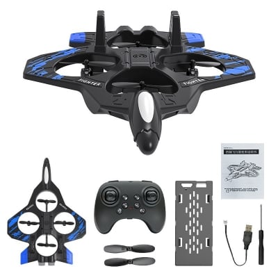 Picture of FLH DO1 EPP Foam RC Fighter Jet 2.4G 4 Channels Drone Intelligent Altitude Hold Helicopter Toy, with 2 Batteries