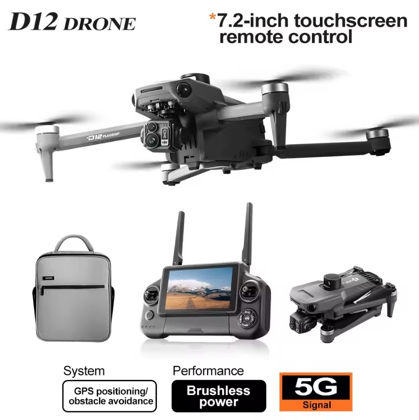 Picture of FLH New D12  Drone 3-Axis Gimbal With Touch Screen Profesional 8K HD Camera FPV Obstacle Avoidance Brushless Dron Toy for adult ﻿