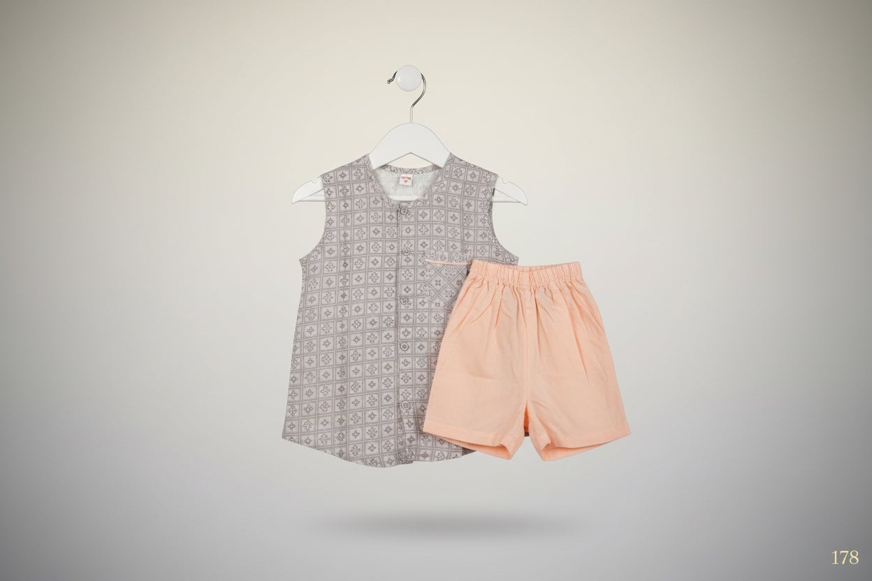 Picture of Boys Printed Sleeveless Cotton Panjabi Set 178