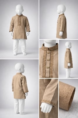 Picture of Boys Premium Embroidered Rust Brown Panjabi 1210