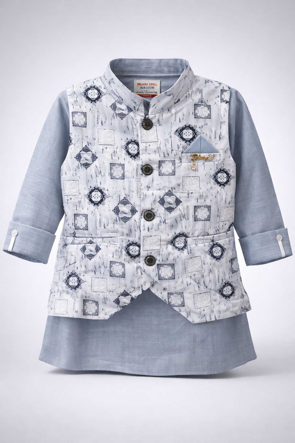 Picture of Boys Premium Printed Waistcoat Panjabi Set with Pajama.387