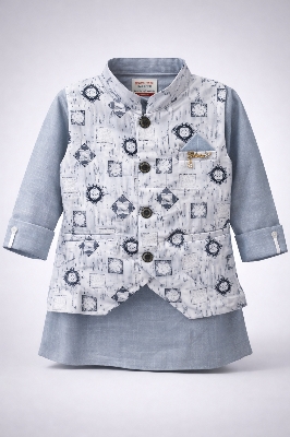 Picture of Boys Premium Printed Waistcoat Panjabi Set with Pajama.387