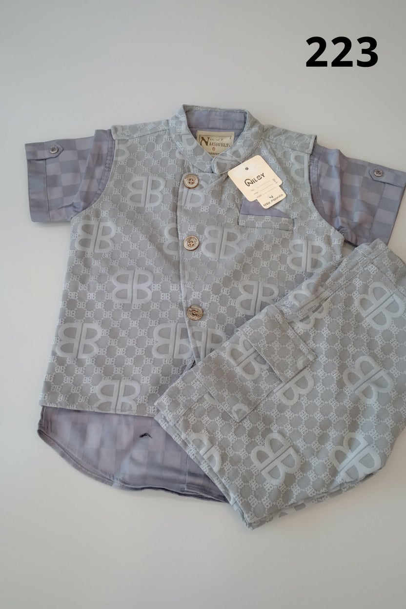 Picture of Kids Premium Jacquard Panjabi Set – Luxury Monogram Design 223
