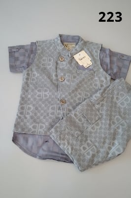 Picture of Kids Premium Jacquard Panjabi Set – Luxury Monogram Design 223