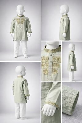 Picture of Boys Premium Embroidered Sage Green Panjabi 1214