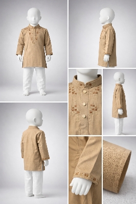 Picture of Boys Premium Embroidered Olive Brown Panjabi 1216