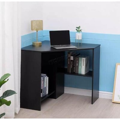 Picture of Corner Desk Triangle Corner Computer Desk for Small Space, Bedroom Corner Desk with Storage Shelves & CPU Stand, Space Saving Corner Writing Desk