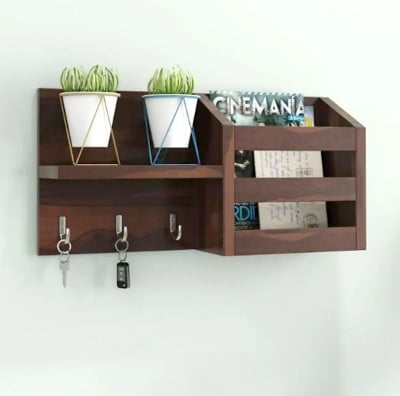 Picture of Wall Shelf with Key Holder Stylish Wall Organizer for Home Decor - Brown