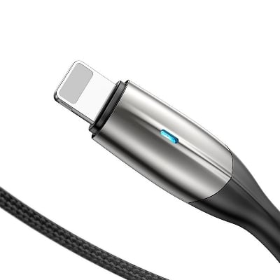 Picture of Baseus CALSP-B01 Horizontal USB to Lightning Cable 1M (Black) with indicator lamp for iPhone -Black
