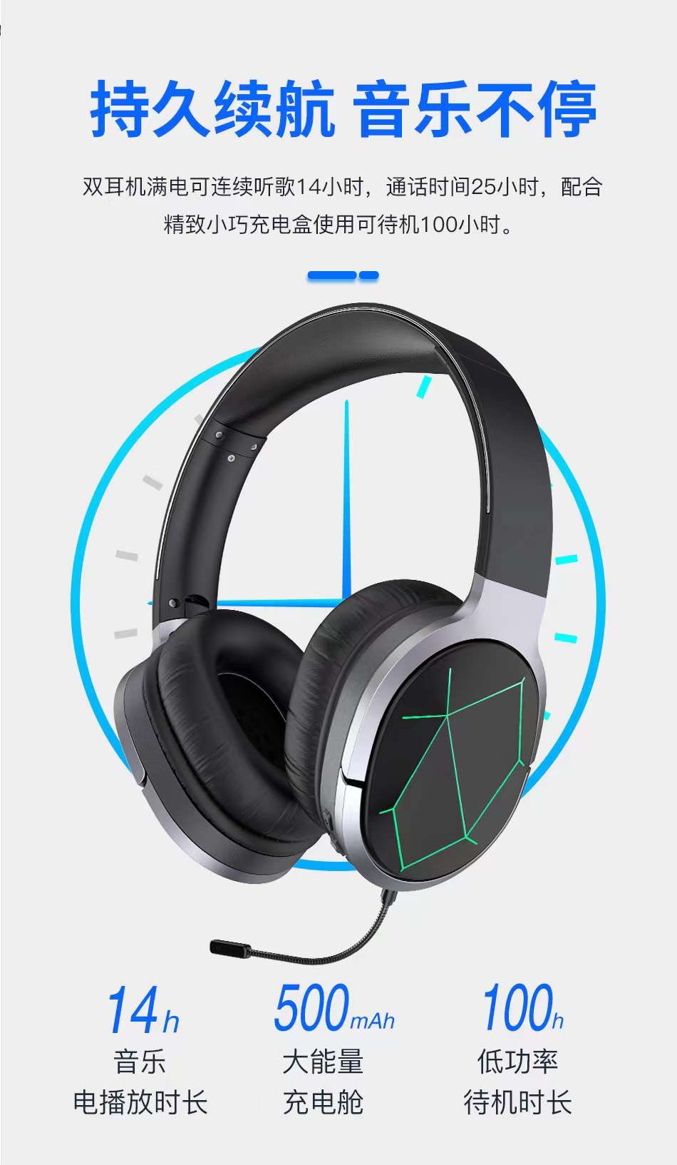 Picture of AWEI A799BL PUBG Call of Duty Mobile Free Fire Mobile Legend Foldable Gaming Wireless Headphone -Black
