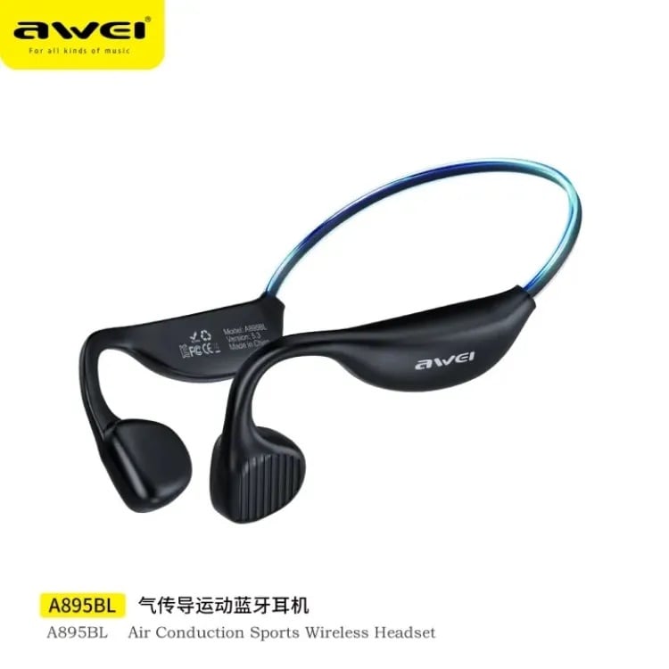 Picture of Awei A895BL Air Conduction Sports Headphones 5.3 Wireless Bluetooth Earphones With LED Light Strip -Black