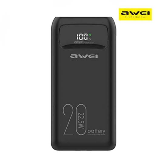 Picture of Awei P169K 20000mAh Power Bank 22.5W Dual Input Dual Output with Built-in Cable -Black