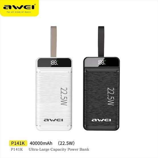 Picture of Awei P140K 30000mAh 22.5W Fast Charging Power Bank with LED Flashlight -Black