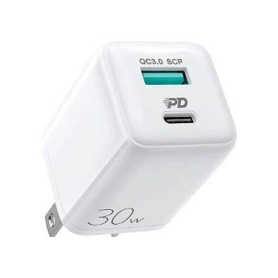 Picture of JOYROOM L-QP303 CN 30W PD+QC3.0 Mini Intelligent Dual Port Fast Charger-White -White