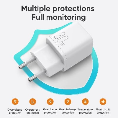 Picture of JOYROOM L-QP303 CN 30W PD+QC3.0 Mini Intelligent Dual Port Fast Charger-White -White