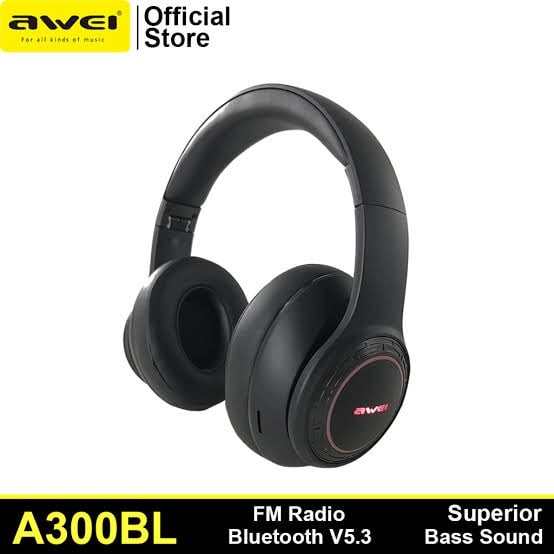 Picture of Awei A300BL Wireless Headset Strong Bass Stereo Foldable LED Breathing Lighting With Built-in Microphone FM Redio -Black