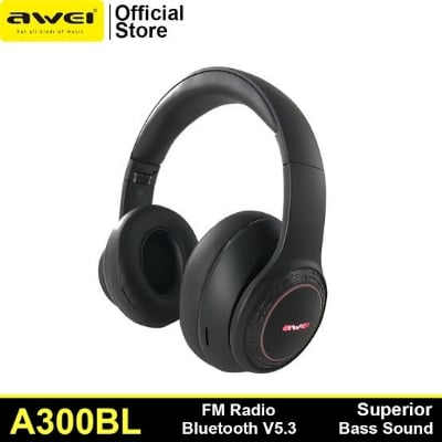 Picture of Awei A300BL Wireless Headset Strong Bass Stereo Foldable LED Breathing Lighting With Built-in Microphone FM Redio -Black