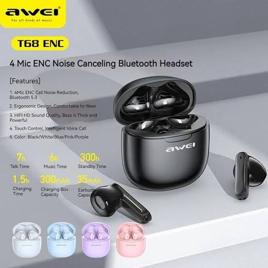 Picture of AWEI T68 Bluetooth 5.3 TWS ENC Noise Reduction with Dual HD Mic -Black