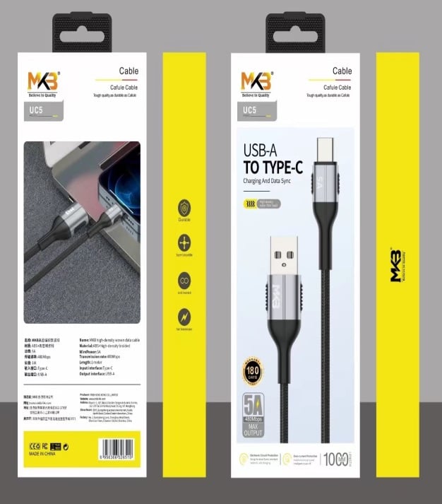 Picture of MKB USB -TYPEC 5A FAST Cafule cable/ metal -Black