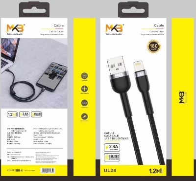 Picture of MKB UL24 Braided 2.4A USB Lightning Data Cable -Black