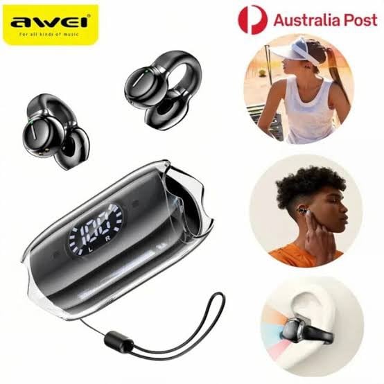 Picture of AWEI TZ7 Wireless Earbuds Headphones Digital Bluetooth HIFI LED Clip-on Sport AU -Black