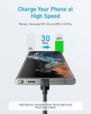 Picture of Anker 322 USB-A to USB-C Nylon Braided Charging Cable 3ft -Black