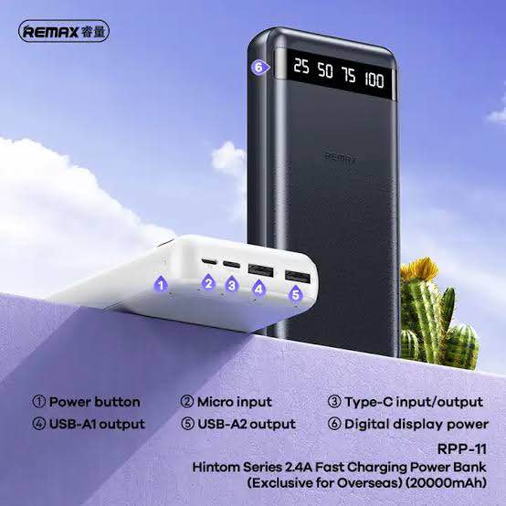 Picture of Remax RPP-11 Real Fast Charging New 2024 Newest Texture design Qi Smallest Mobile Charger Power Bank Price 20000Mah -Black