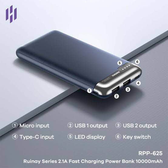 Picture of REMAX RPP-625 10000mAh Ruinay Series Power Bank -Black
