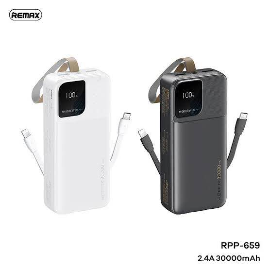 Picture of Remax RPP-659 Rellaen Series 30000mAh Powerbank WithBuilt-In Cable & Digital Display 2.4A -Black