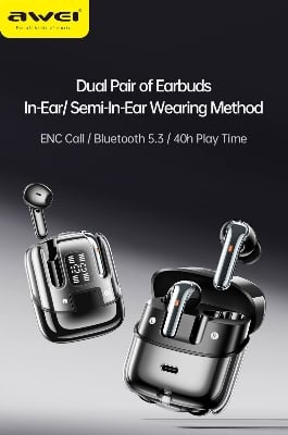 Picture of AWEI T79 ENC TWS Call Noise Canceling Original Heavy Bass True Wireless Earbuds -Black