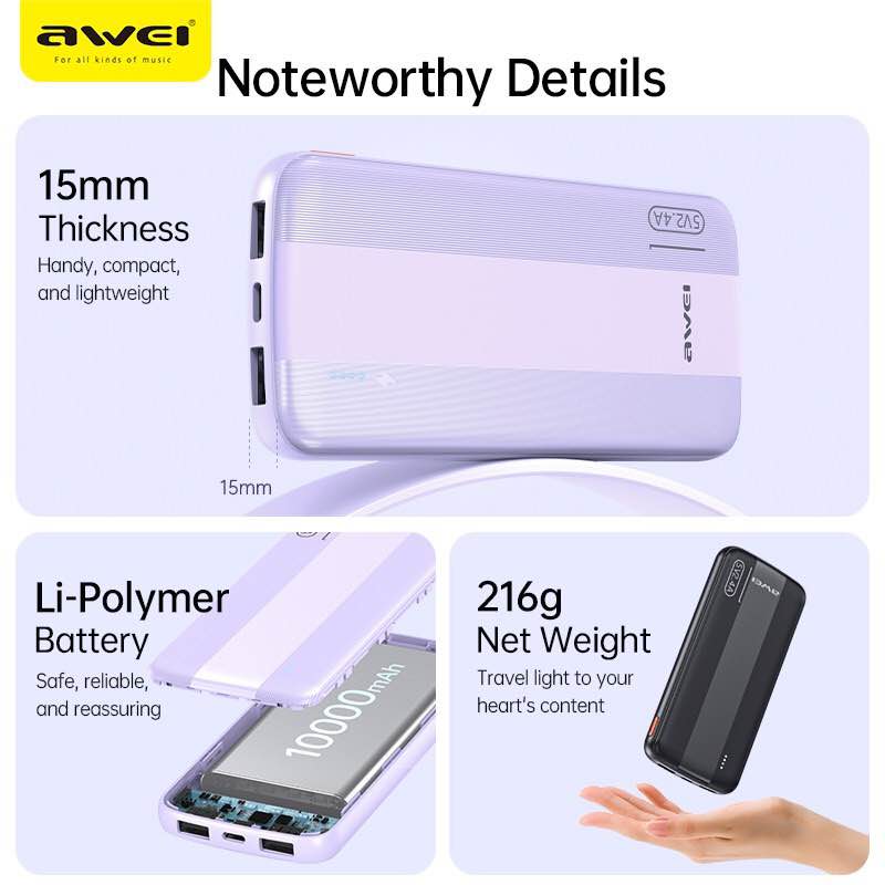Picture of Awei P20K 10000mAh Powerbank 2.4A -Black