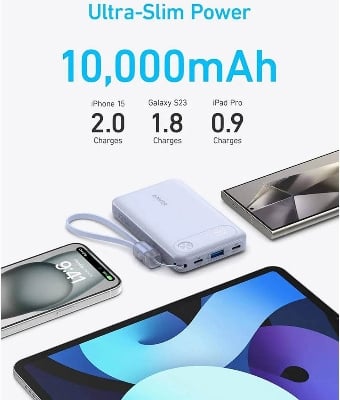 Picture of Anker Powercore Power Bank 10000mAh, 22.5W Portable Charger, USB-C To USB-C Cable, Ultra-Slim And Compact Design, Black -Black