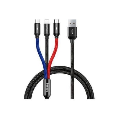 Picture of Baseus Three Primary Colors 3-in-1 Cable USB For M+L+T 3.5A -Black