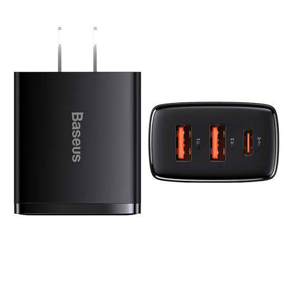 Picture of Baseus 30W USB C Quick Charger Support ~ Type C PD Fast Charging Dual USB Port -Black