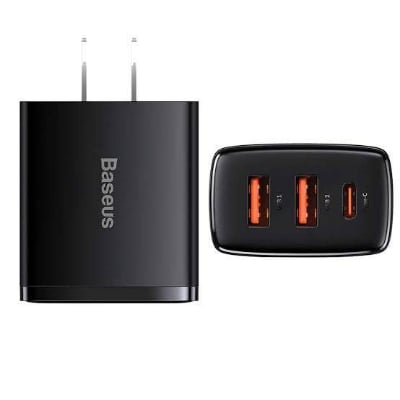 Picture of Baseus 30W USB C Quick Charger Support ~ Type C PD Fast Charging Dual USB Port -Black