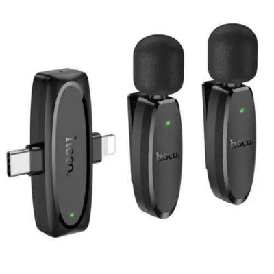 Picture of Hoco L15 Type C & Lightning Dual Mic Lavalier Wireless Microphone Black -Black