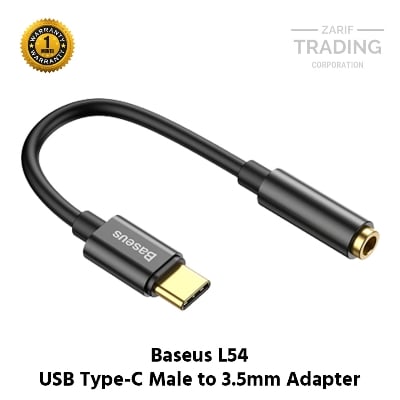 Picture of Baseus L54 Type C to 3.5mm Aux Female Adapter Audio Adapter Type-C to 3.5mm Jack Headphone Type-C Audio Converter Adapter (Black)