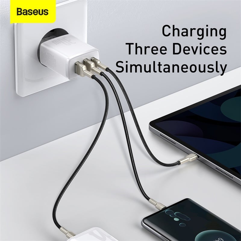 Picture of Baseus 30W USB C Compact Quick Charger Support Type C PD Fast Charging Dual USB Port Portable 3 Ports Fast Phone Charger (Black)