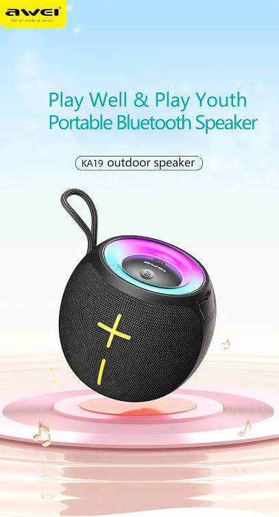 Picture of Awei KA19 Portable Bluetooth Speaker 12w Extra high power Phantom lighting TWS interconnected surround sound effect speakers for home outdoors -Black