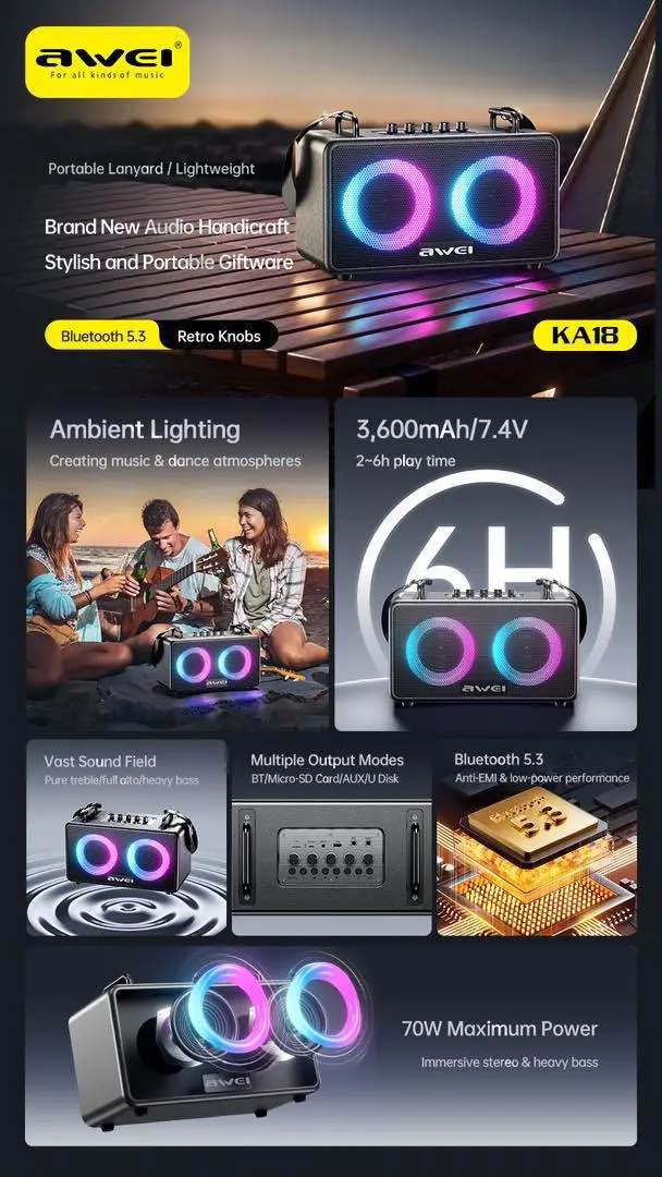 Picture of Awei Ka18 70W Output Wireless Speaker -Black