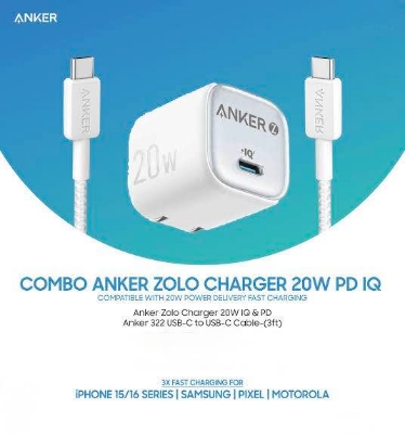 Picture of Combo Anker Zolo Charger 20W IQ & PD iPhone/Samsung/Pixel -White