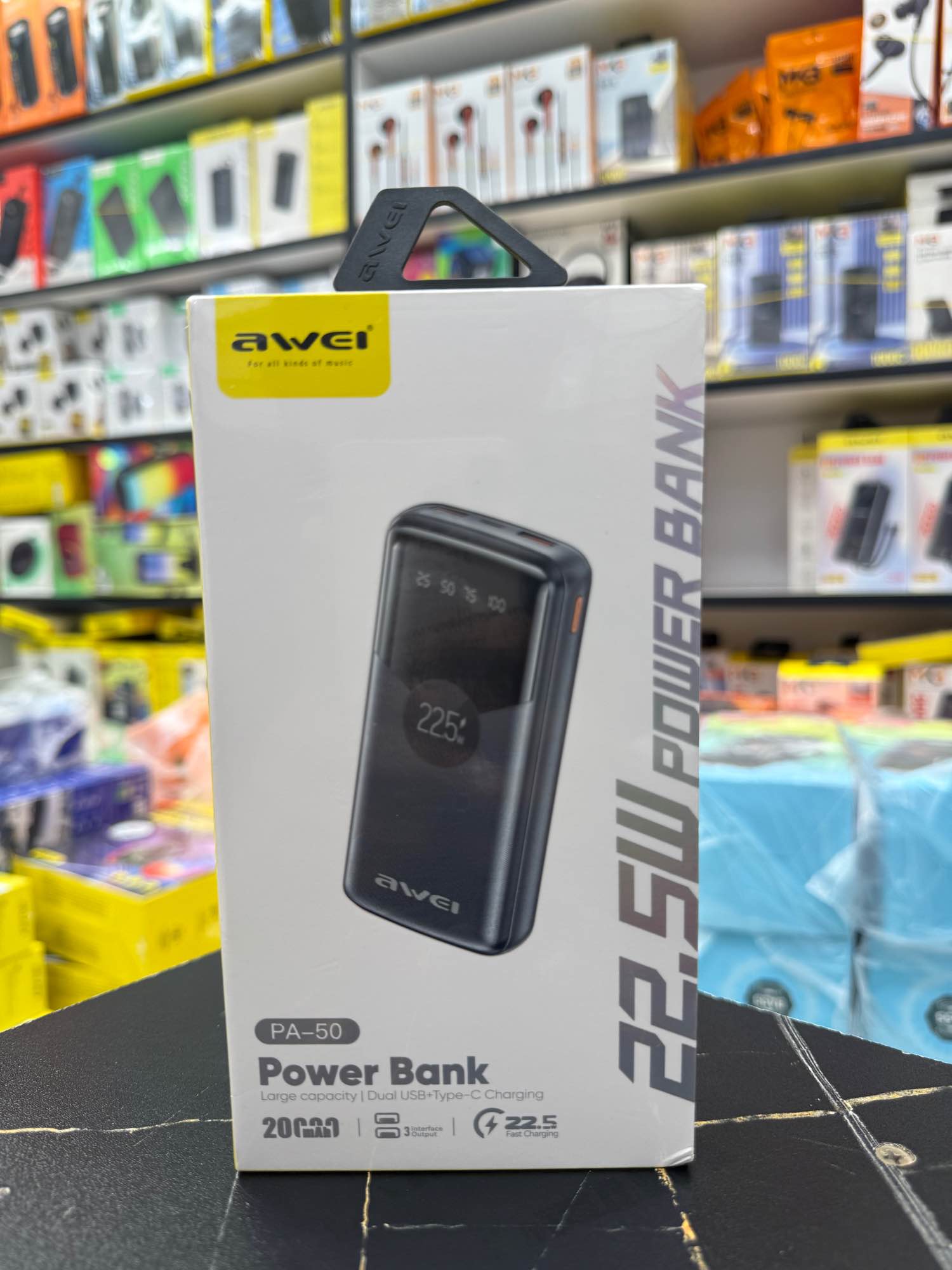 Picture of Awei PA-50 20000mah 22.5w Large Capacity Dual USB+Type C Charging With Display -Black
