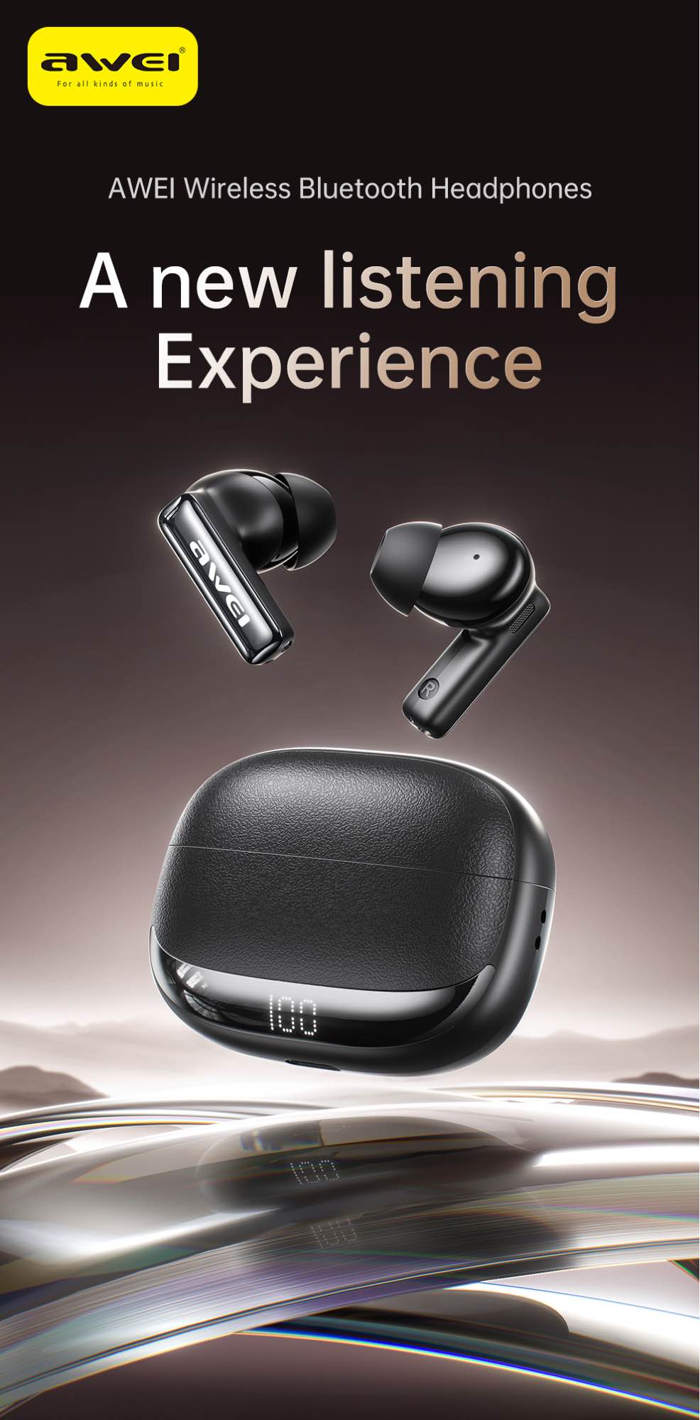 Picture of AWEI TA19ANC Noise Cancelling Bluetooth Headphones -Black