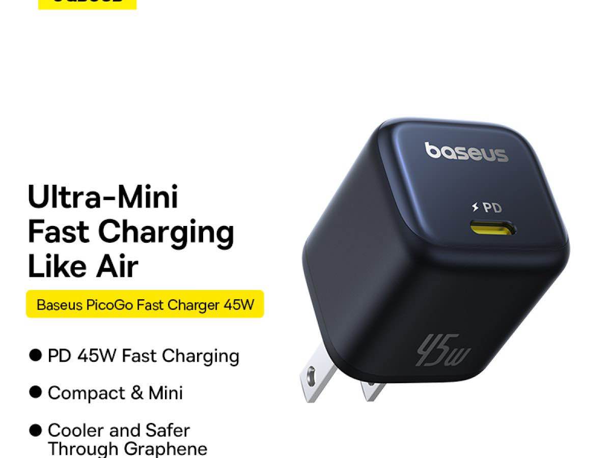 Picture of Baseus GaN Charger 45W PD Adapter For Iphone 1516 Series Macbook PicoGo GaN6 Pro Fast Charger US Black -Black
