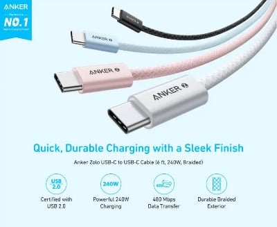 Picture of Anker Zolo 240W USB C to USB C Cable -Black